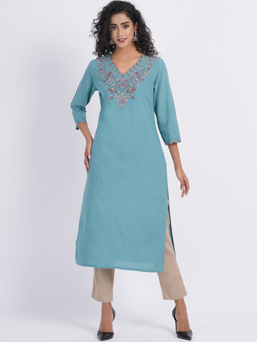 

SUTI Floral Yoke Design Regular Kurta, Blue
