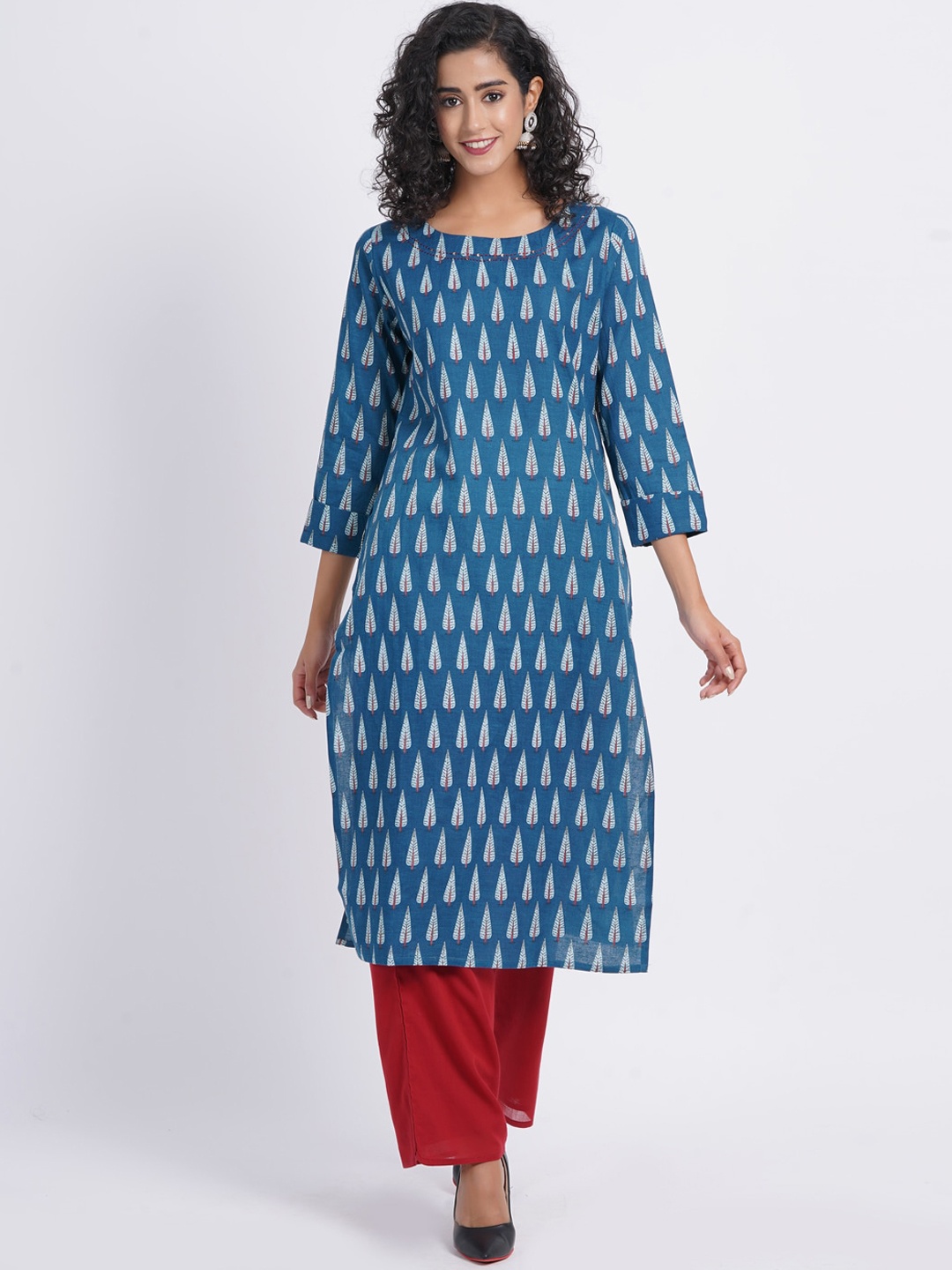 SUTI Ethnic Motifs Printed Straight Kurta, Blue