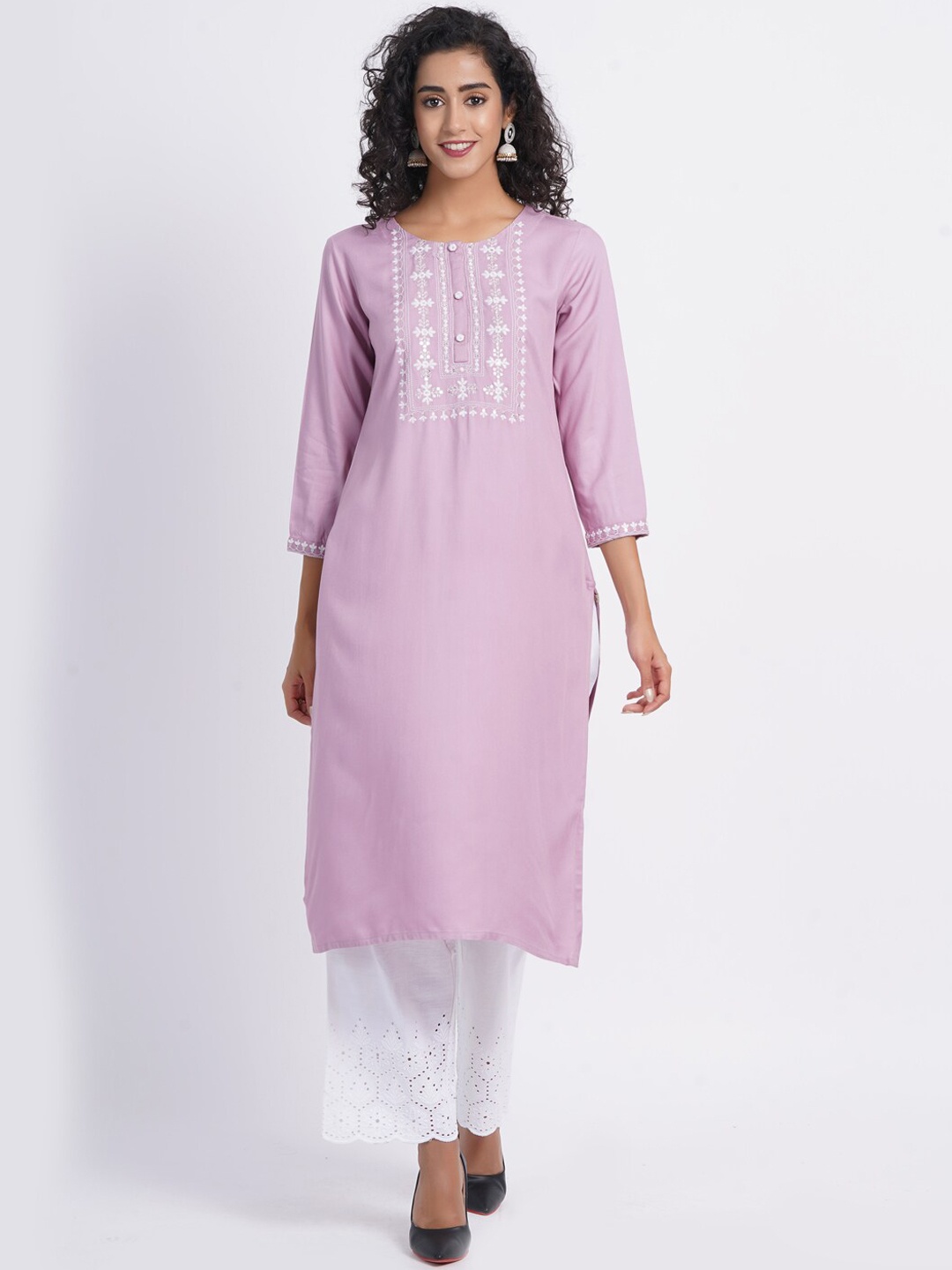 SUTI Floral Embroidered Sequinned Straight Kurta, Mauve