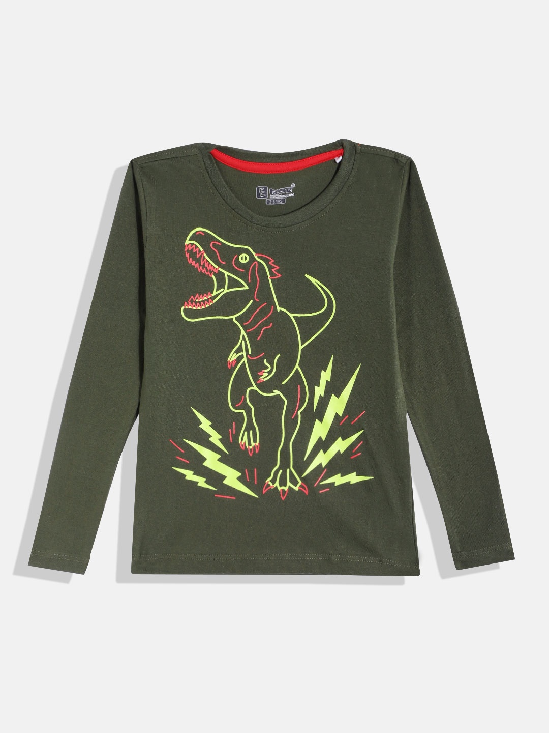 

Eteenz Boys Printed Premium Cotton T-shirt, Olive