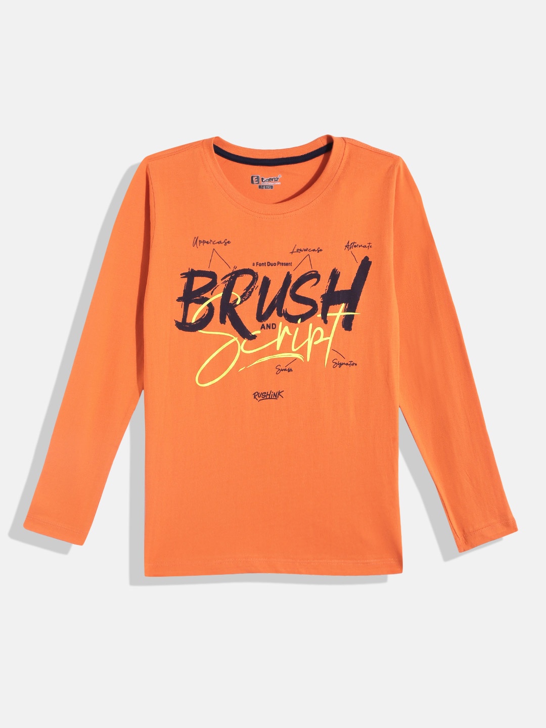 

Eteenz Boys Printed Premium Cotton T-shirt, Orange