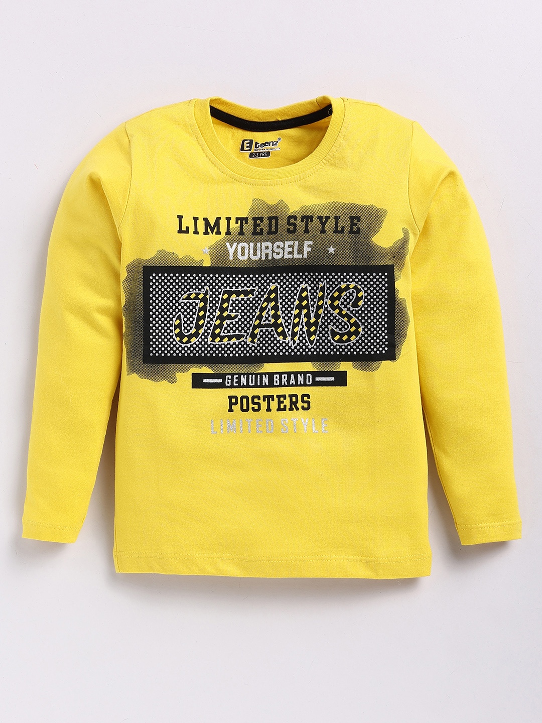 

Eteenz Boys Printed Premium Cotton T-shirt, Yellow