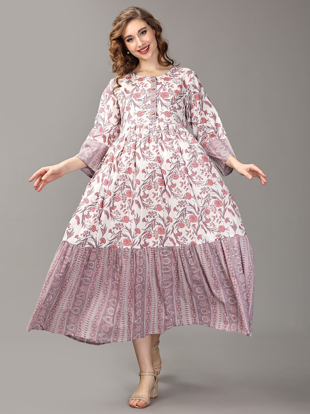 

The Mom Store Floral Printed Cotton A-Line Maternity Dress, Pink