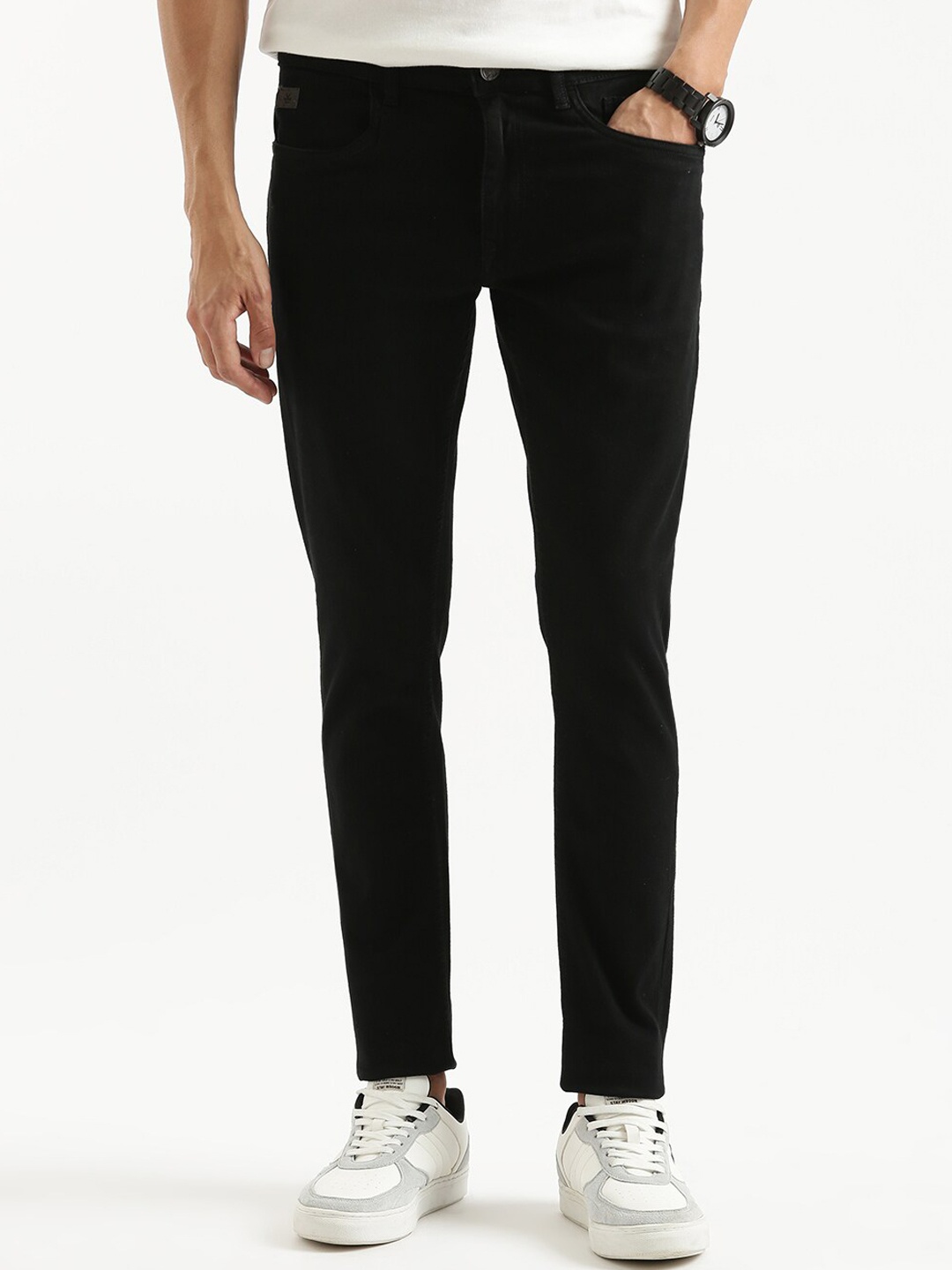 

WROGN Men Slim Fit Clean Look Mid-Rise Cotton Jeans, Black
