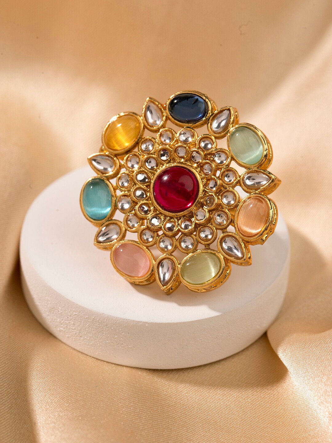 

Priyaasi Gold-Plated Stone-Studded Adjustable Finger Ring