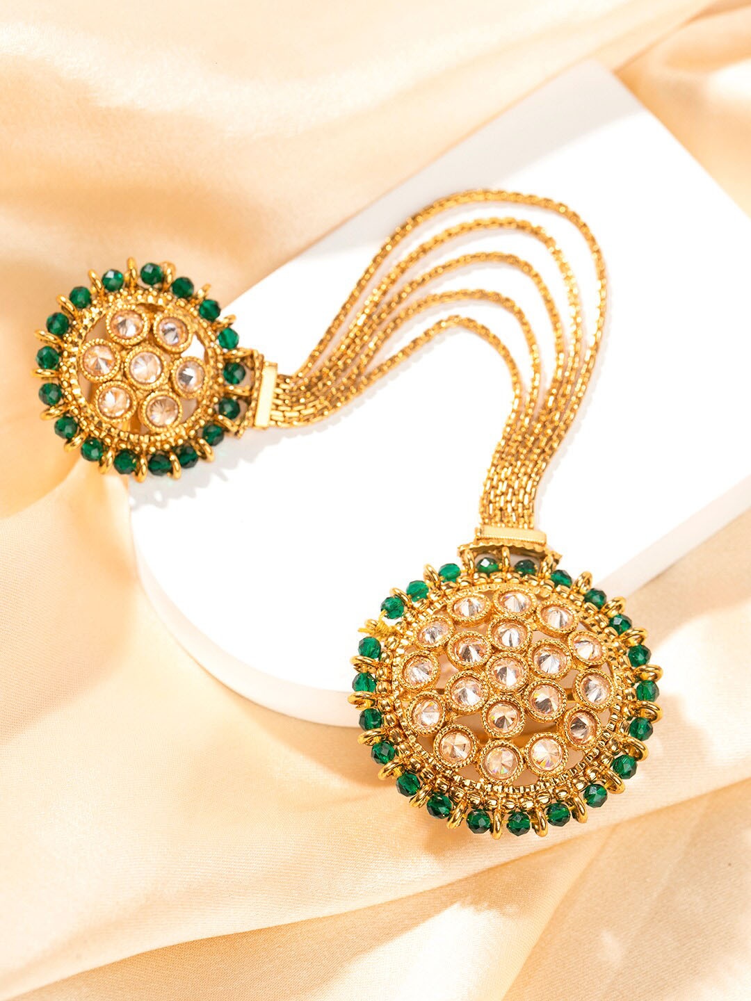 

Priyaasi Gold-Plated Stone Studded Dual Finger Ring