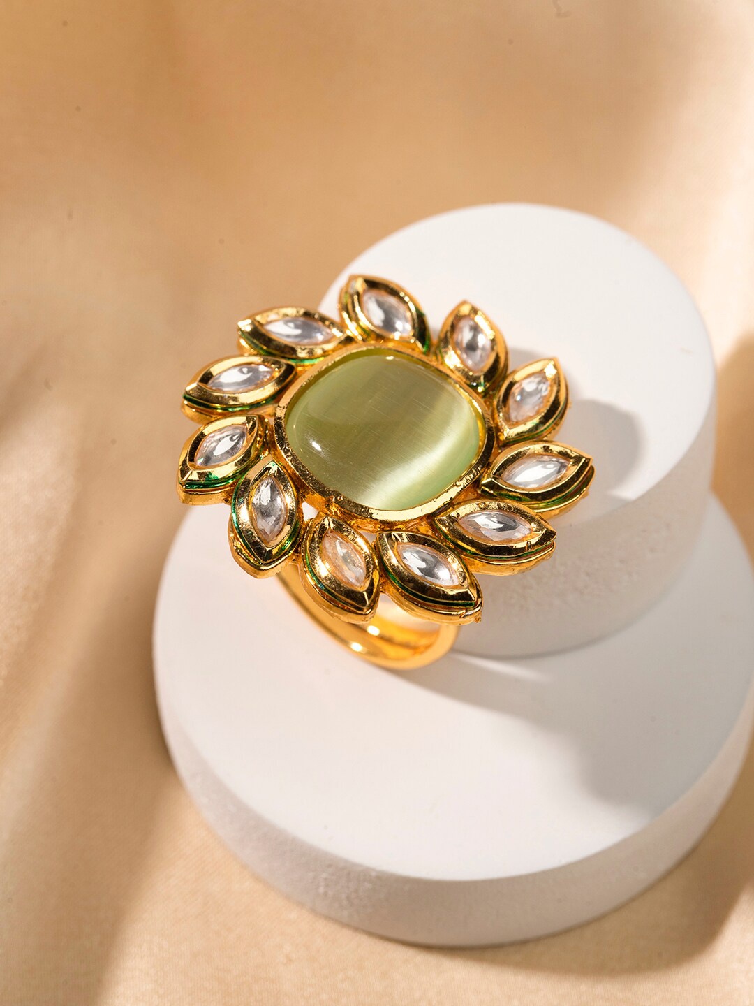 

Priyaasi Gold-Plated Kundan-Studded Adjustable Finger Ring