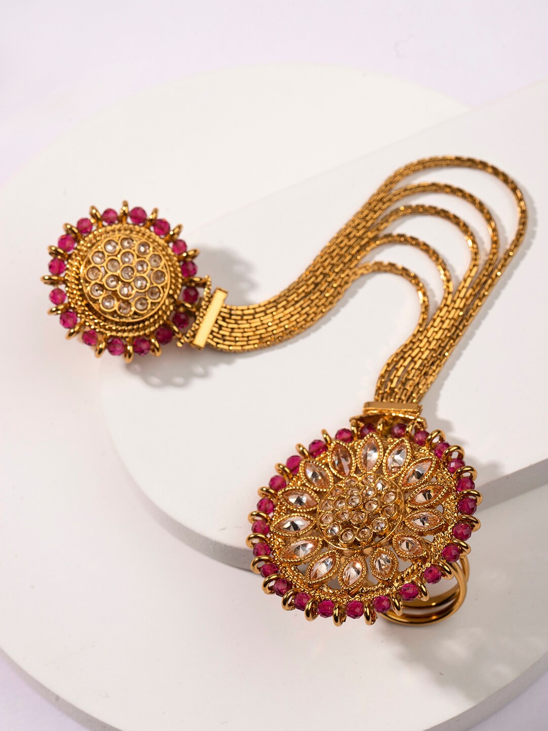 

Priyaasi Gold-Plated Studded Dual Finger Ring