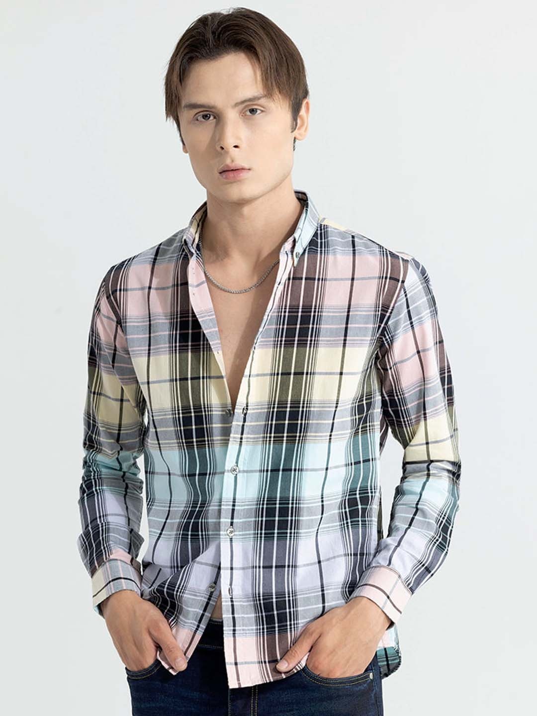

Snitch Classic Tartan Checked Cotton Shirt, Peach