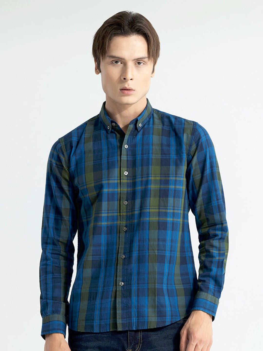 

Snitch Classic Tartan Checked Cotton Shirt, Blue