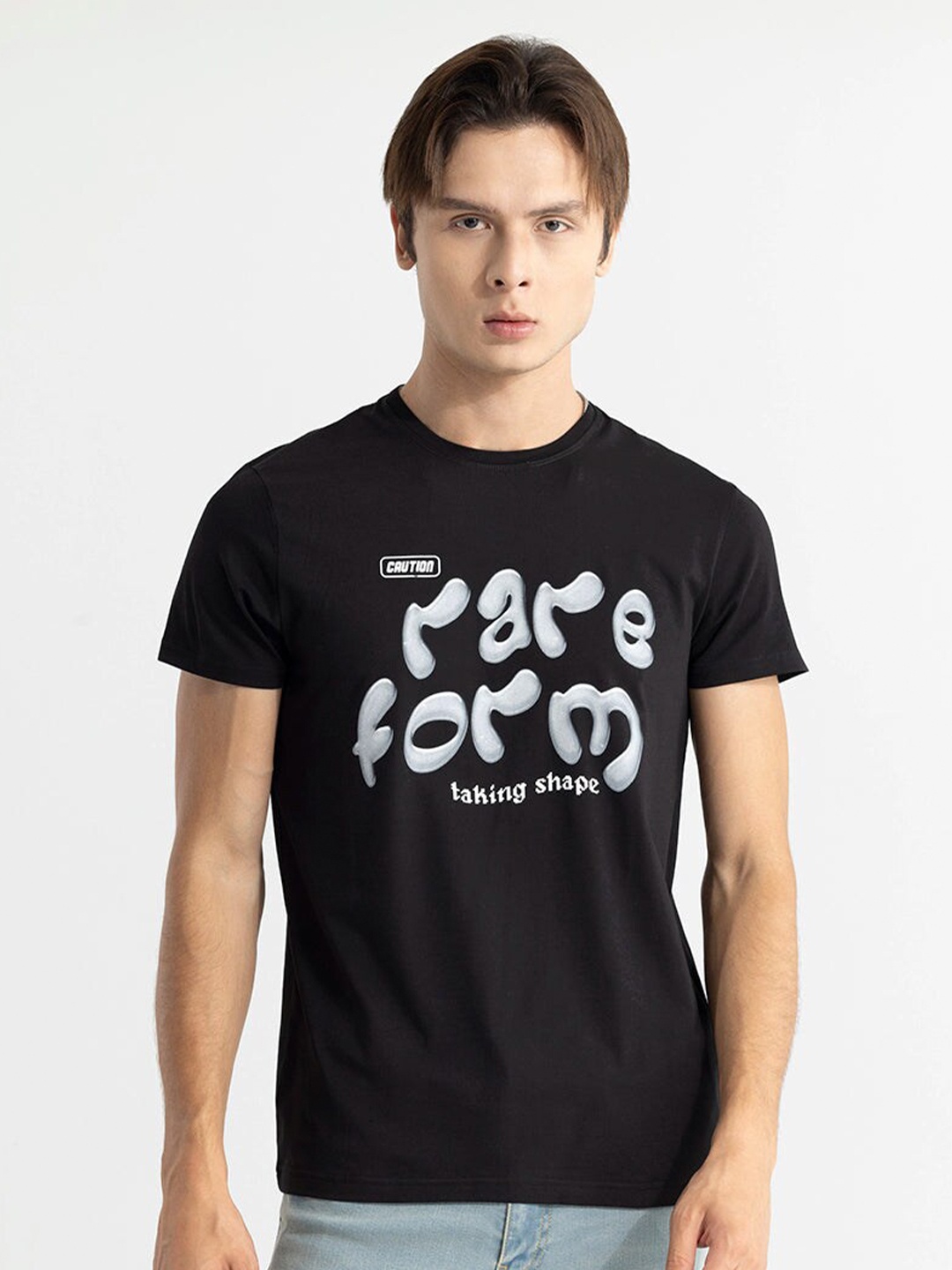 

Snitch Black Typography Printed Cotton T-shirt