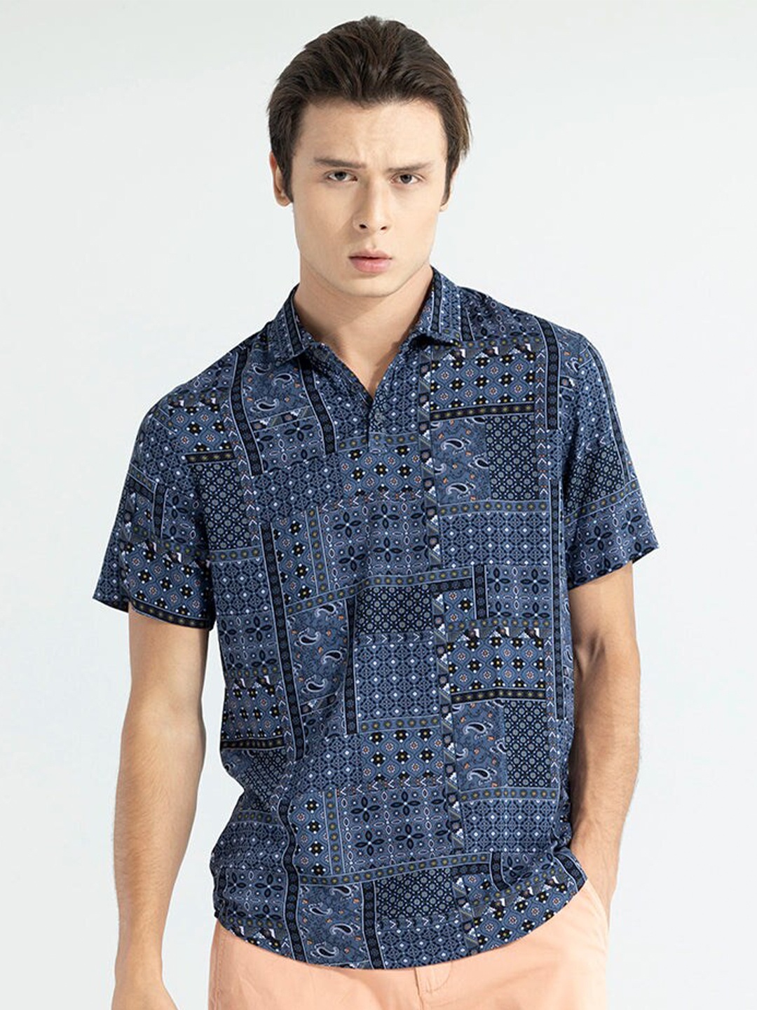 

Snitch Blue Ethnic Motifs Printed Polo Collar Regular T-shirt