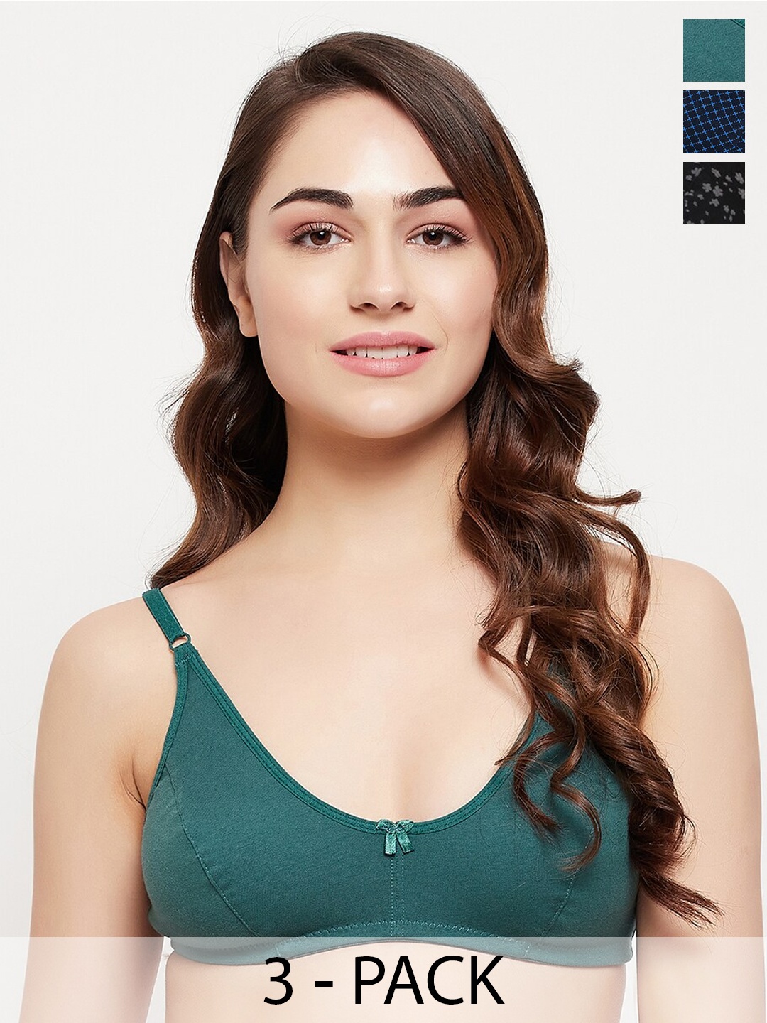 

Clovia Pack Of 3 Full Coverage Cut And Sew Everyday Bra With All Day Comfort, Green