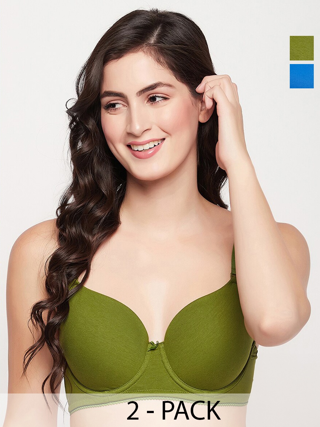 

Clovia Set of 2 Medium Coverage Lightly Padded T-shirt Bra with All Day Comfort, Green