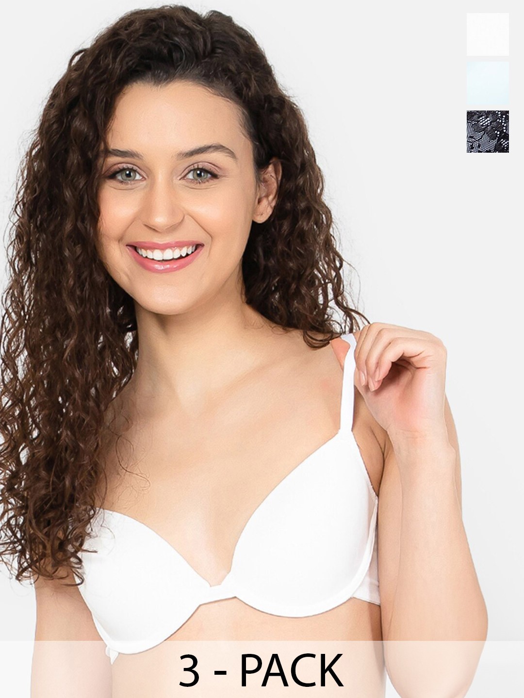 

Clovia Pack Of 3 Medium Coverage Lightly Padded T-shirt Bra With All Day Comfort, Black