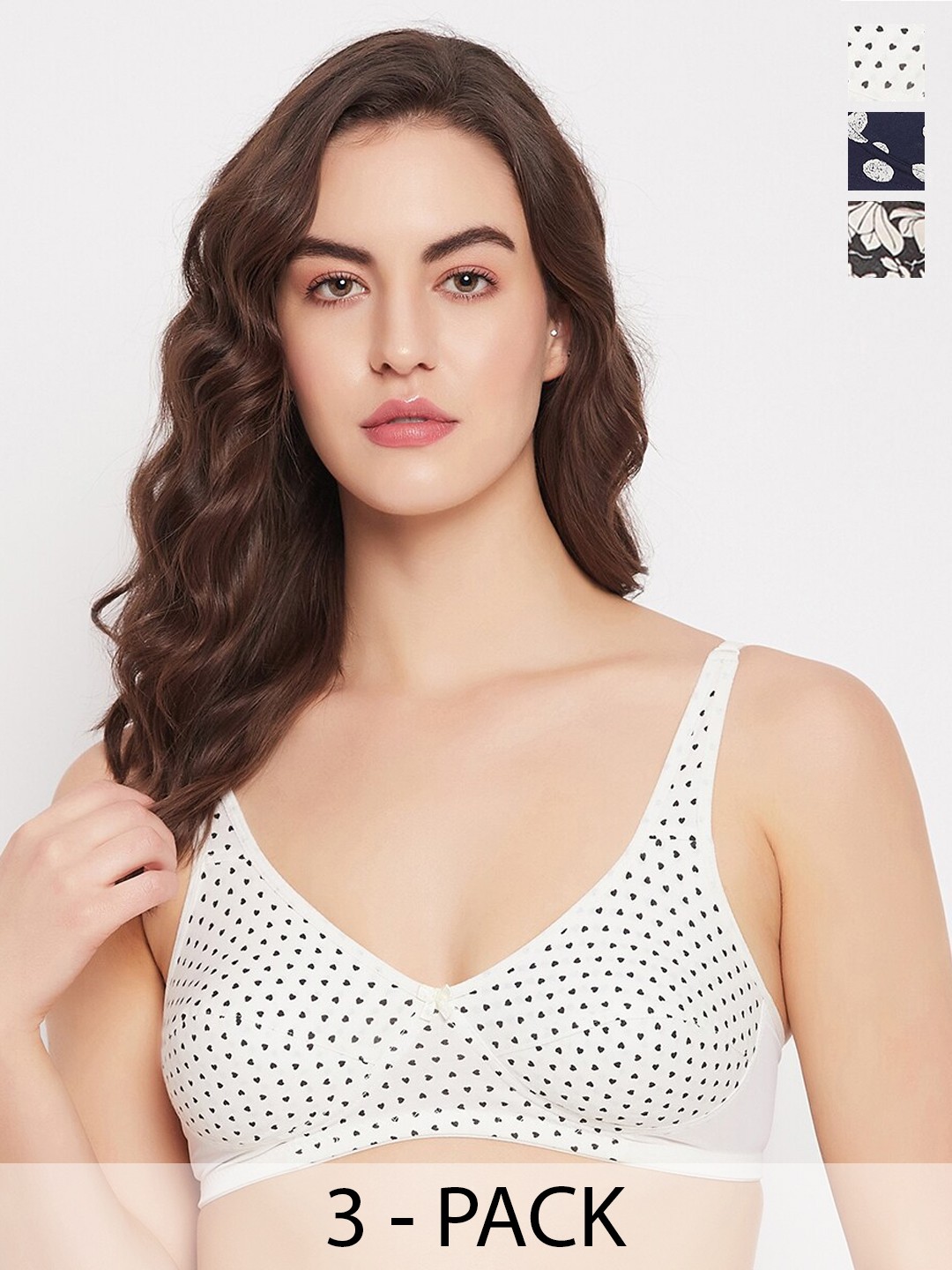 

Clovia White & Black Pack Of 3 Full Coverage All Day Comfort Cotton Bra