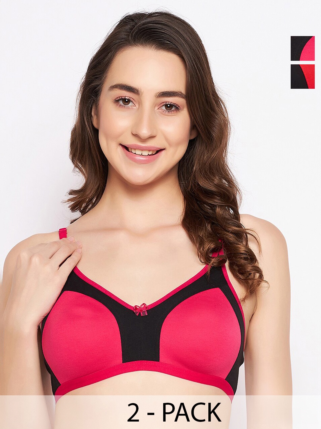 

Clovia Pink & Black Pack Of 2 Colourblocked Full Coverage All Day Comfort Cotton Bra