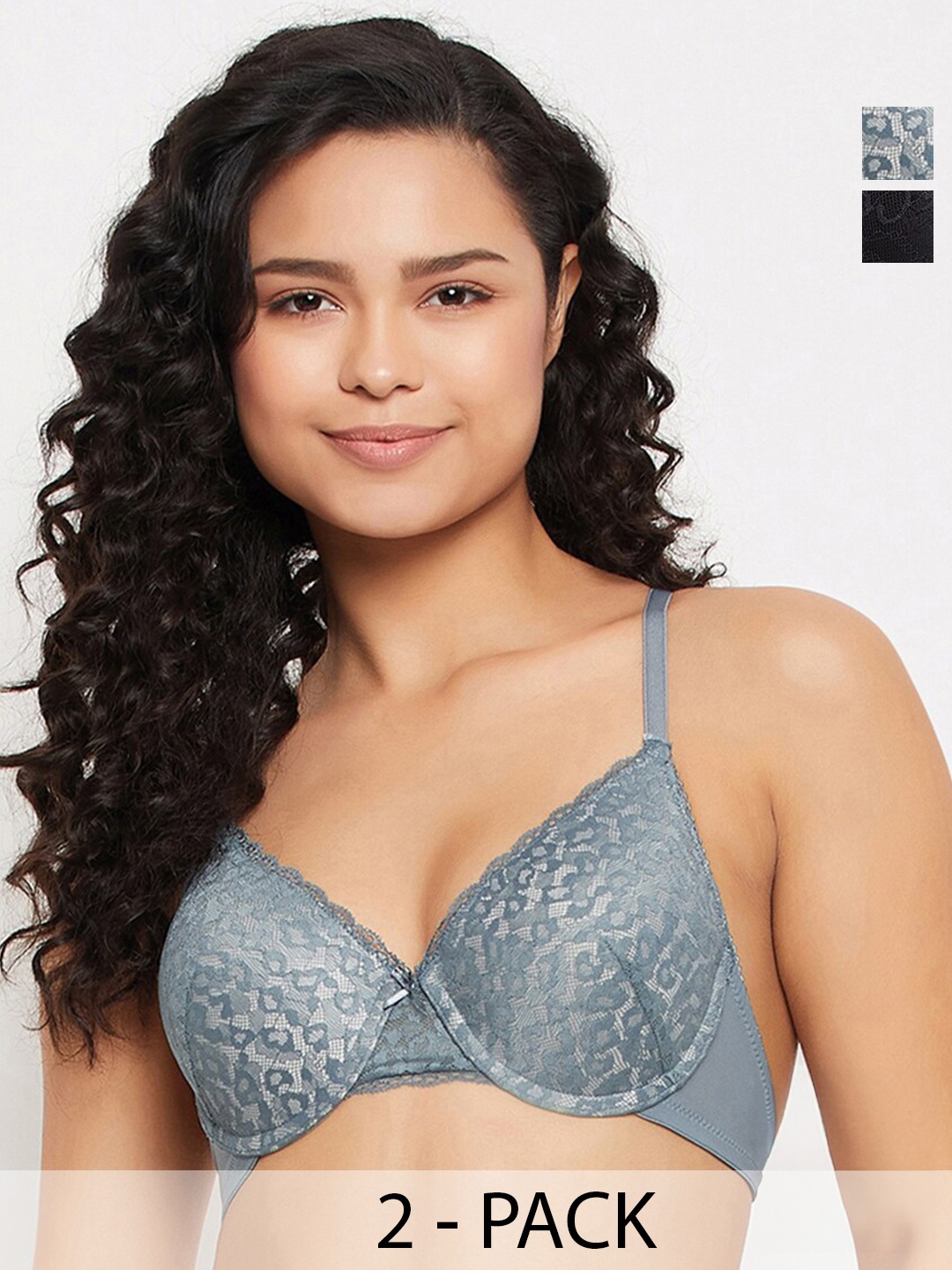 

Clovia Grey & Black Floral Pack Of 2 Medium Coverage Underwired All Day Comfort Bra