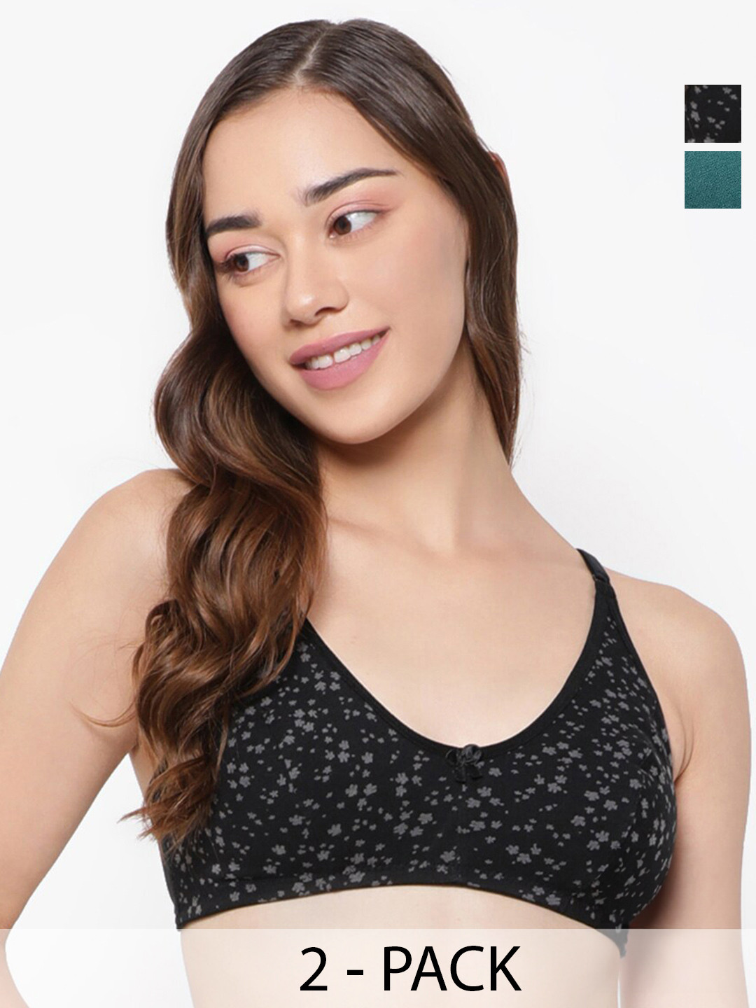 

Clovia Pack of 2 Full Coverage Non-Padded Cotton Everyday Bra With All Day Comfort, Black