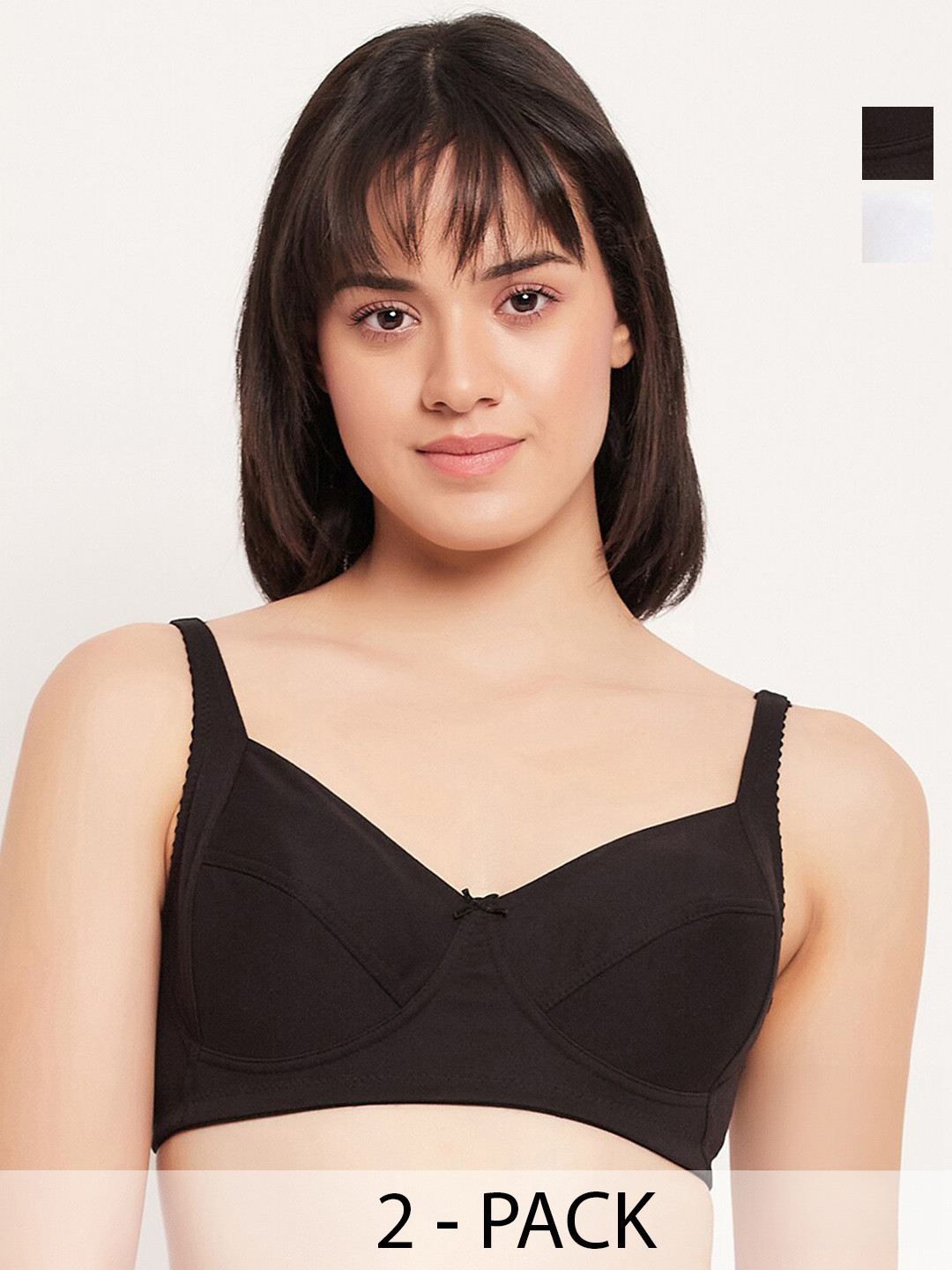 

Clovia Pack of 2 Full Coverage Non-Padded Cotton Everyday Bras With All Day Comfort, Black