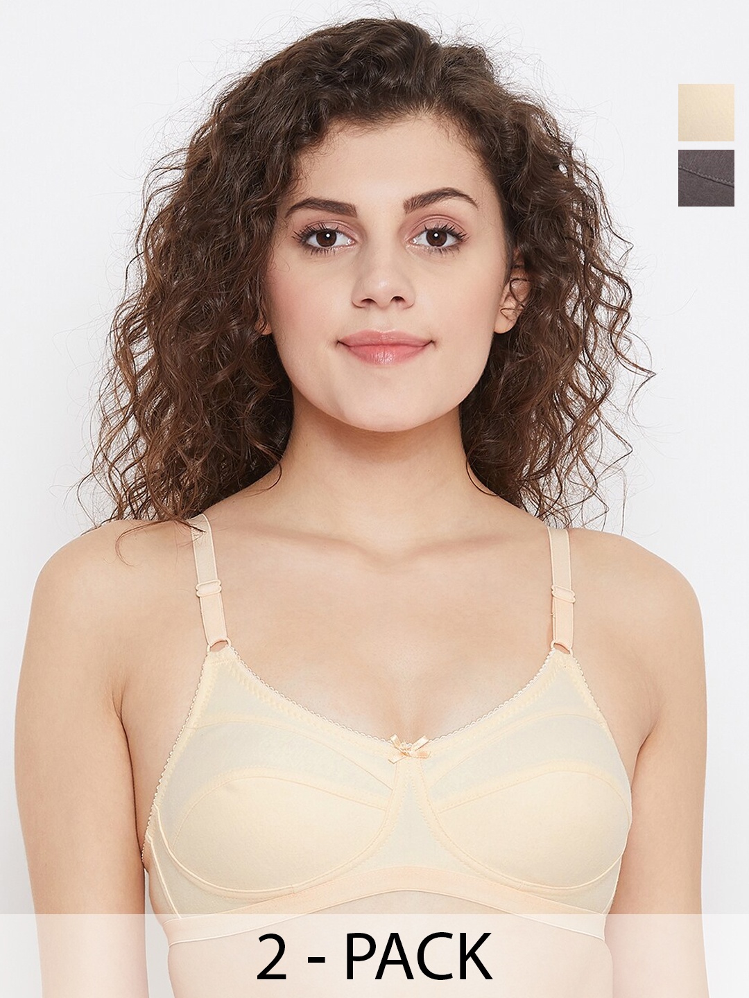 

Clovia Pack of 2 Floral Printed Full Coverage Bra, Beige