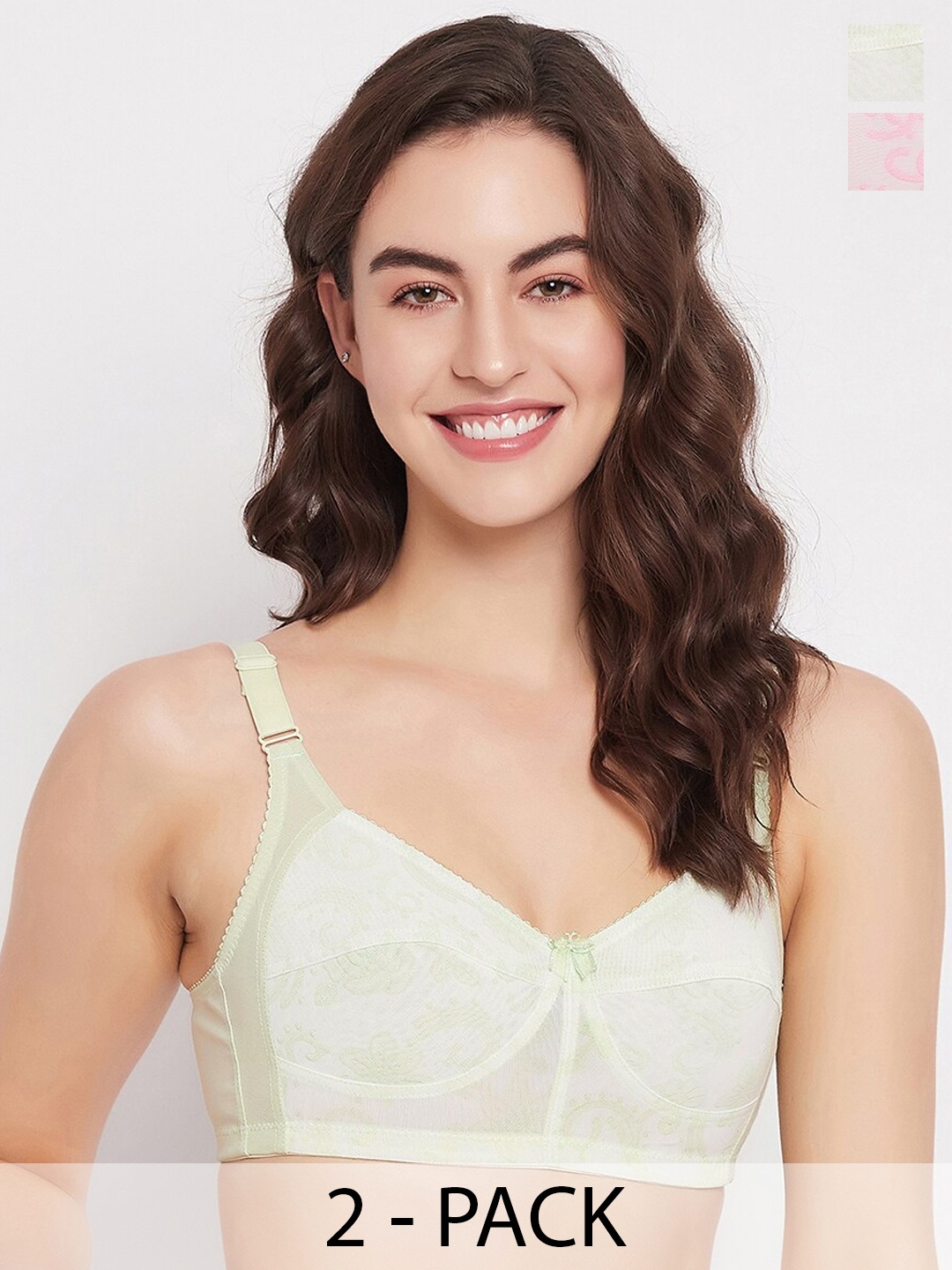 

Clovia Green Pack of 2 Floral Lace Full Coverage Everyday Bra With All Day Comfort, Pink