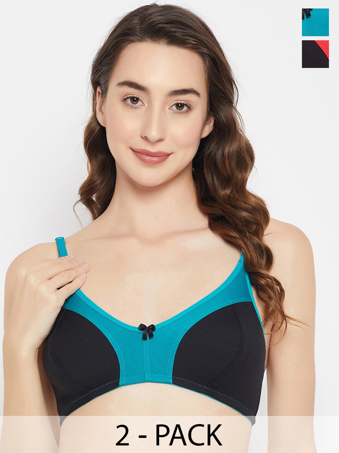 

Clovia Blue & Red Pack Of 2 Colourblocked Full Coverage Cotton Bra