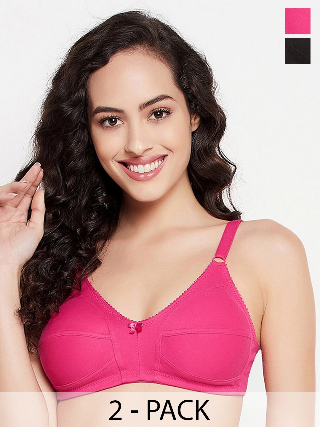 

Clovia Pack of 2 Full Coverage Cotton Bra with All Day Comfort, Pink