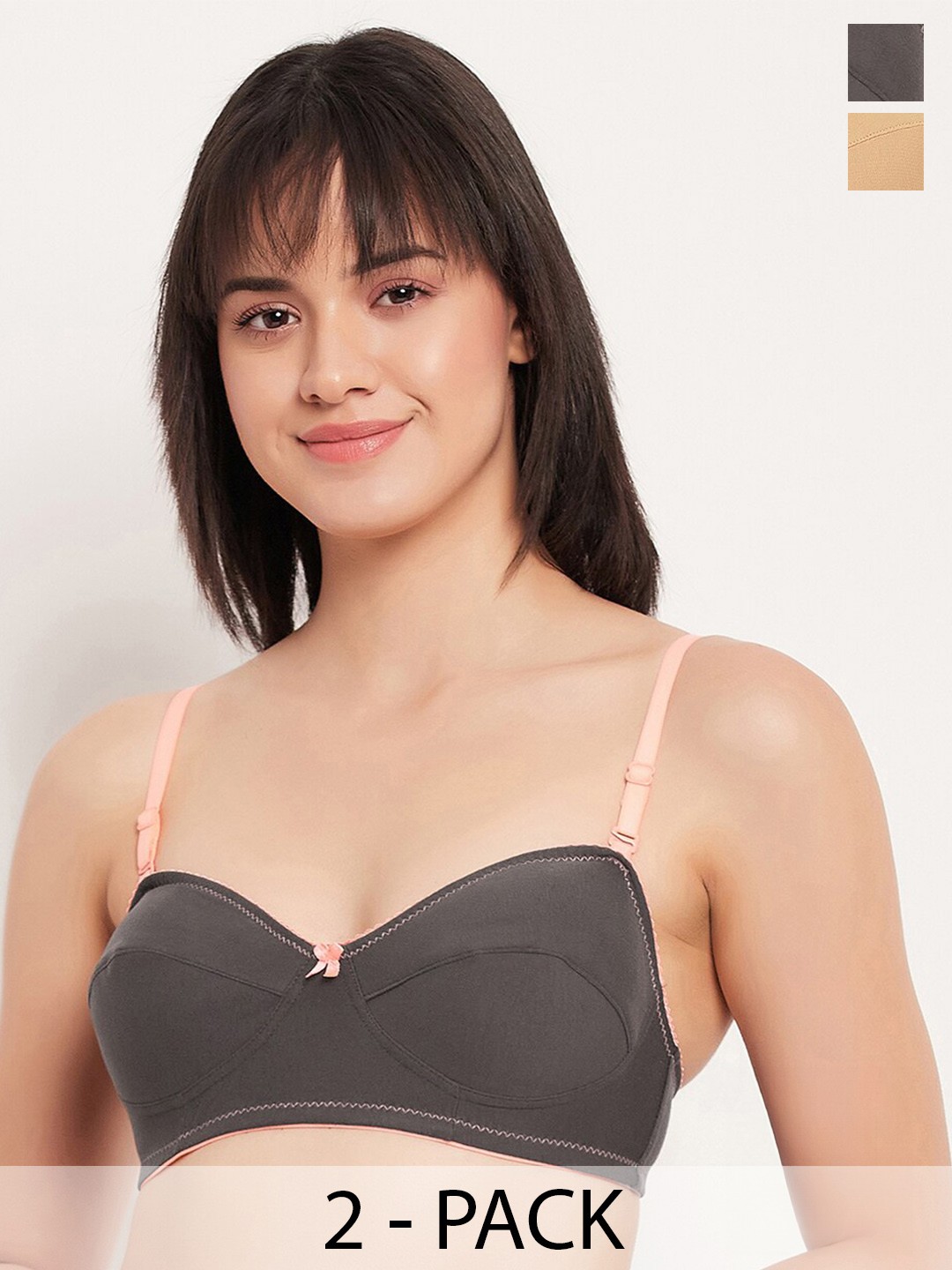 

Clovia Pack of 2 Full Coverage Non-Padded Cotton Balconette Bra With All Day Comfort, Grey