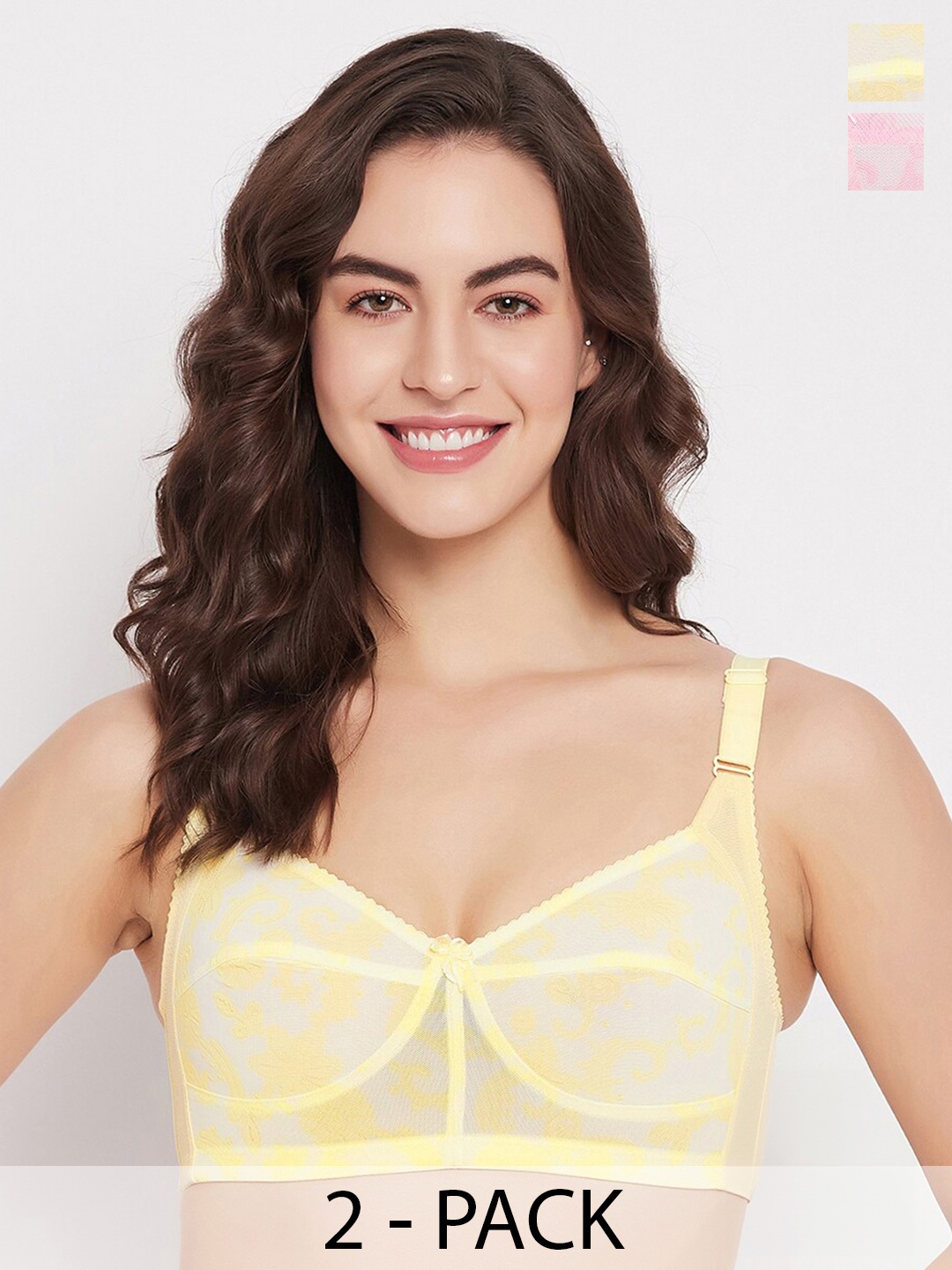 

Clovia Pink & Yellow Pack Of 3 Floral Printed Full Coverage All Day Comfort Everyday Bras
