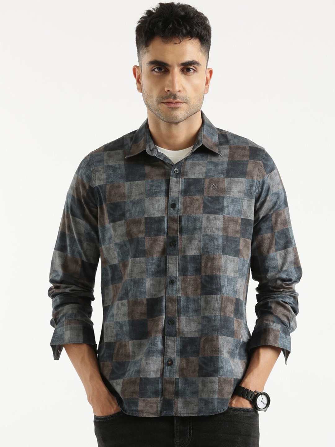 

WROGN Standard Slim Fit Geometric Printed Cotton Casual Shirt, Brown