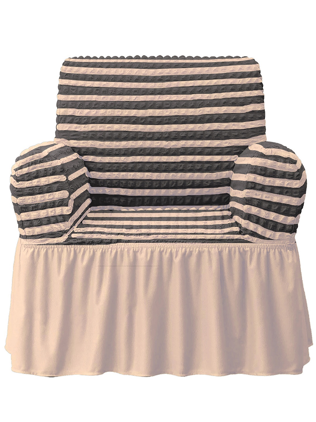 Cortina Beige Striped 1 Seater Sofa Cover With Skirt