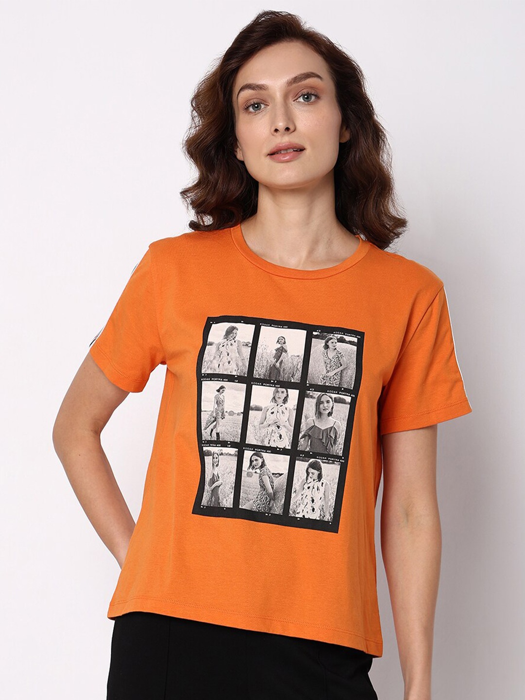

Vero Moda Graphic Printed Cotton T-shirt, Orange