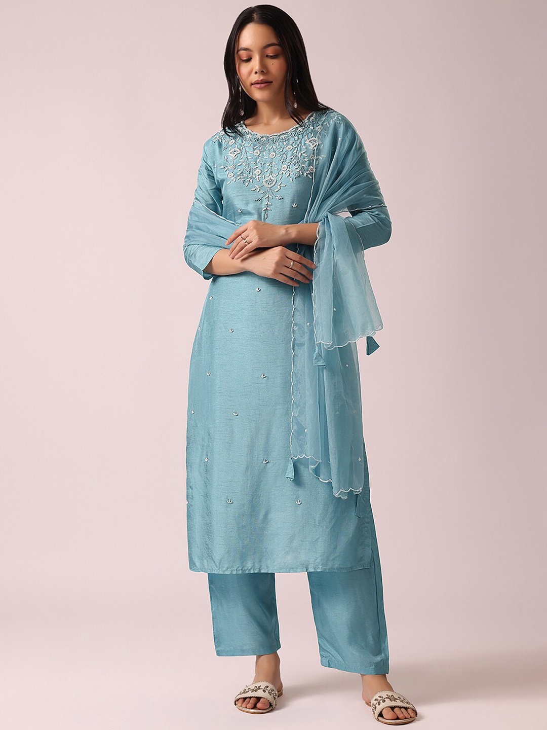 

KALKI Fashion Ethnic Motifs Embroidered Kurta & Trousers With Dupatta, Blue