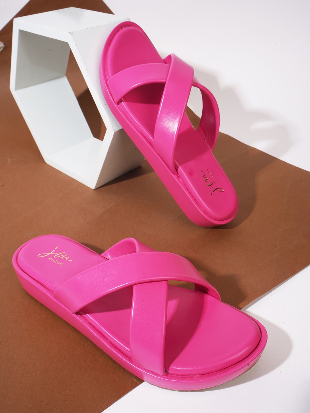 

JM Looks Textured Cross Strap Flatform Heels, Pink