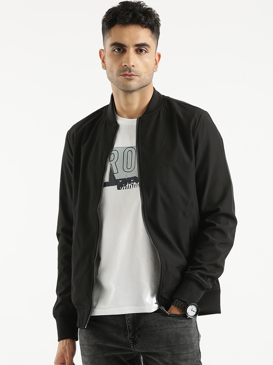 

WROGN Mock Collar Bomber Jacket, Black