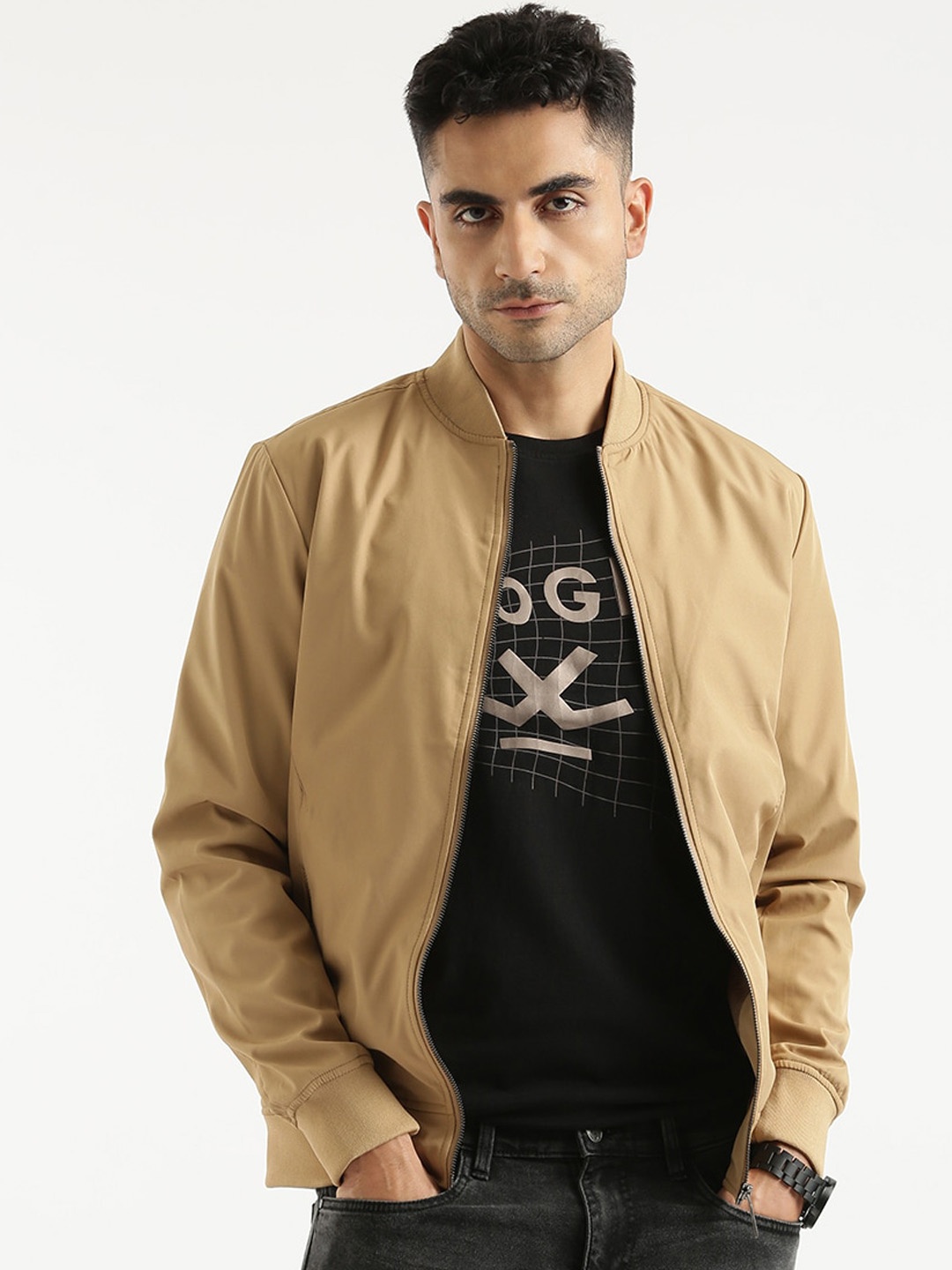 

WROGN Mock Collar Bomber Jacket, Brown