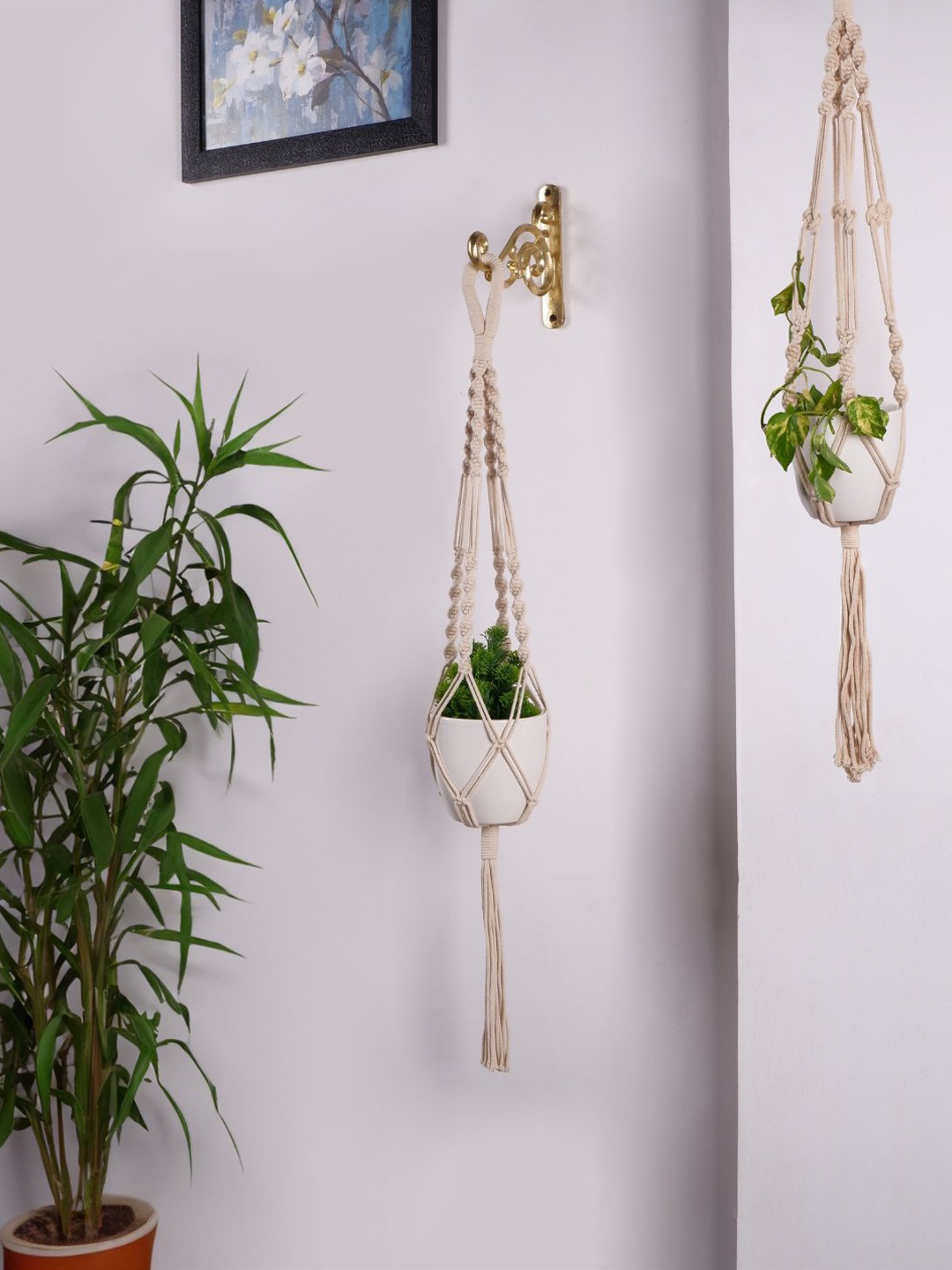 

ecofynd Off White 3 Pieces Macrame Plant Hangers