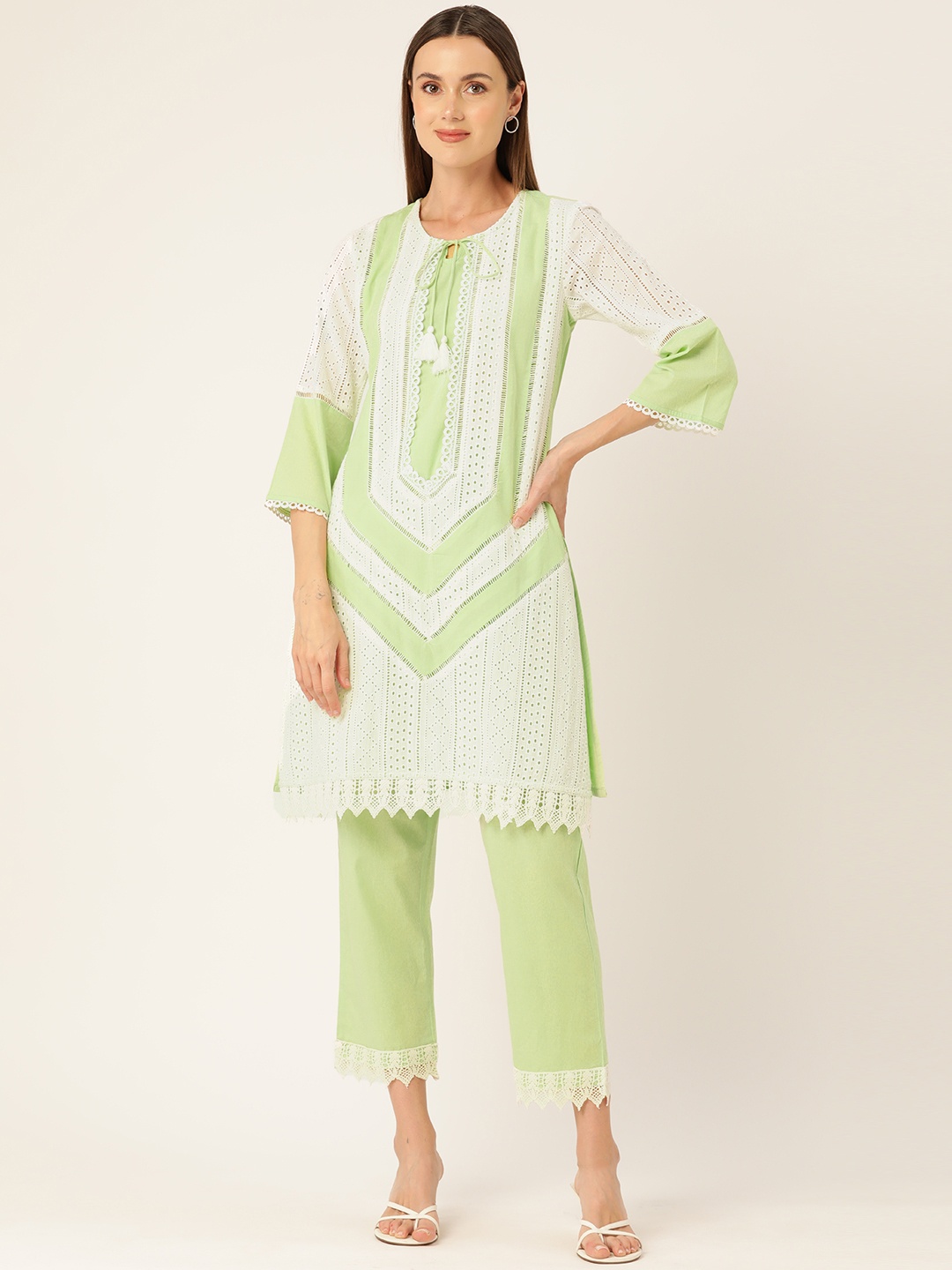

MISRI Women Regular Pure Cotton Kurta with Palazzos, Green