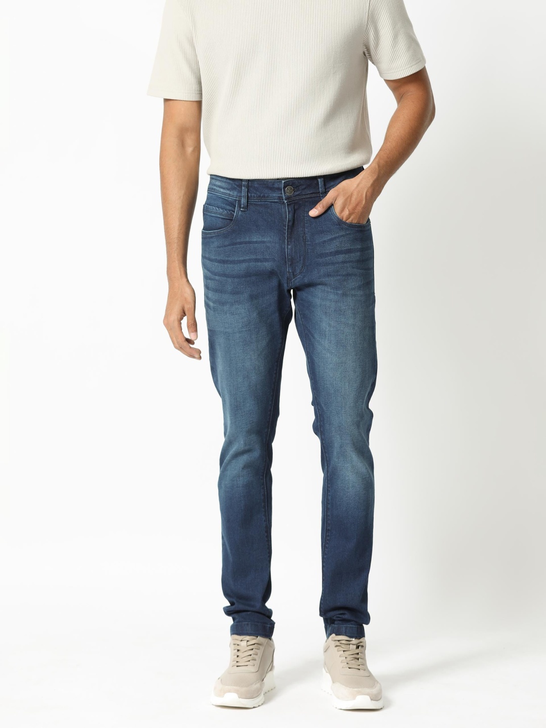 

RARE RABBIT Men Night Slim Fit Stretchable Cotton Jeans, Blue
