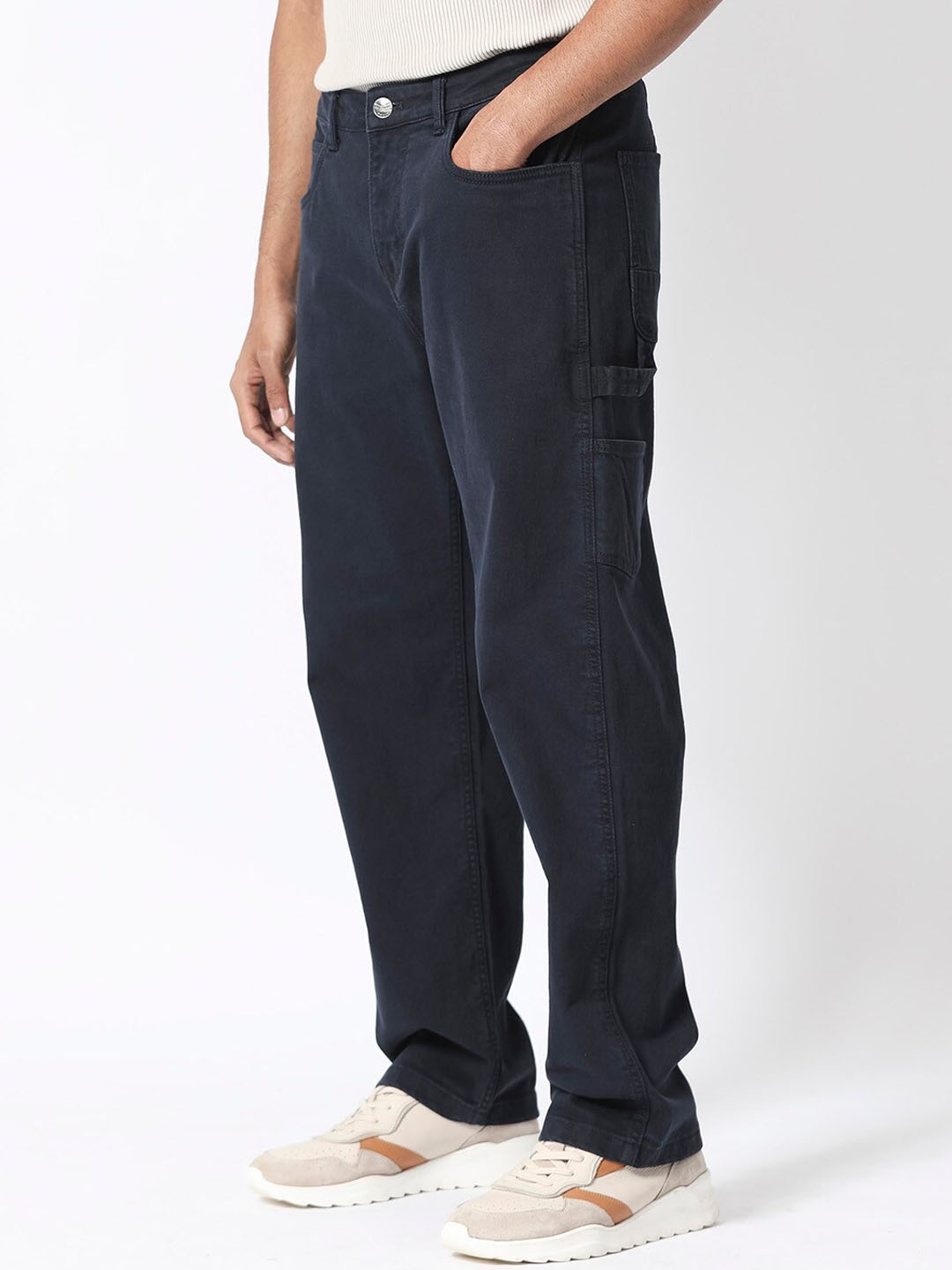 

RARE RABBIT Men Vannes Carpenter Fit Stretchable Cotton Jeans, Navy blue