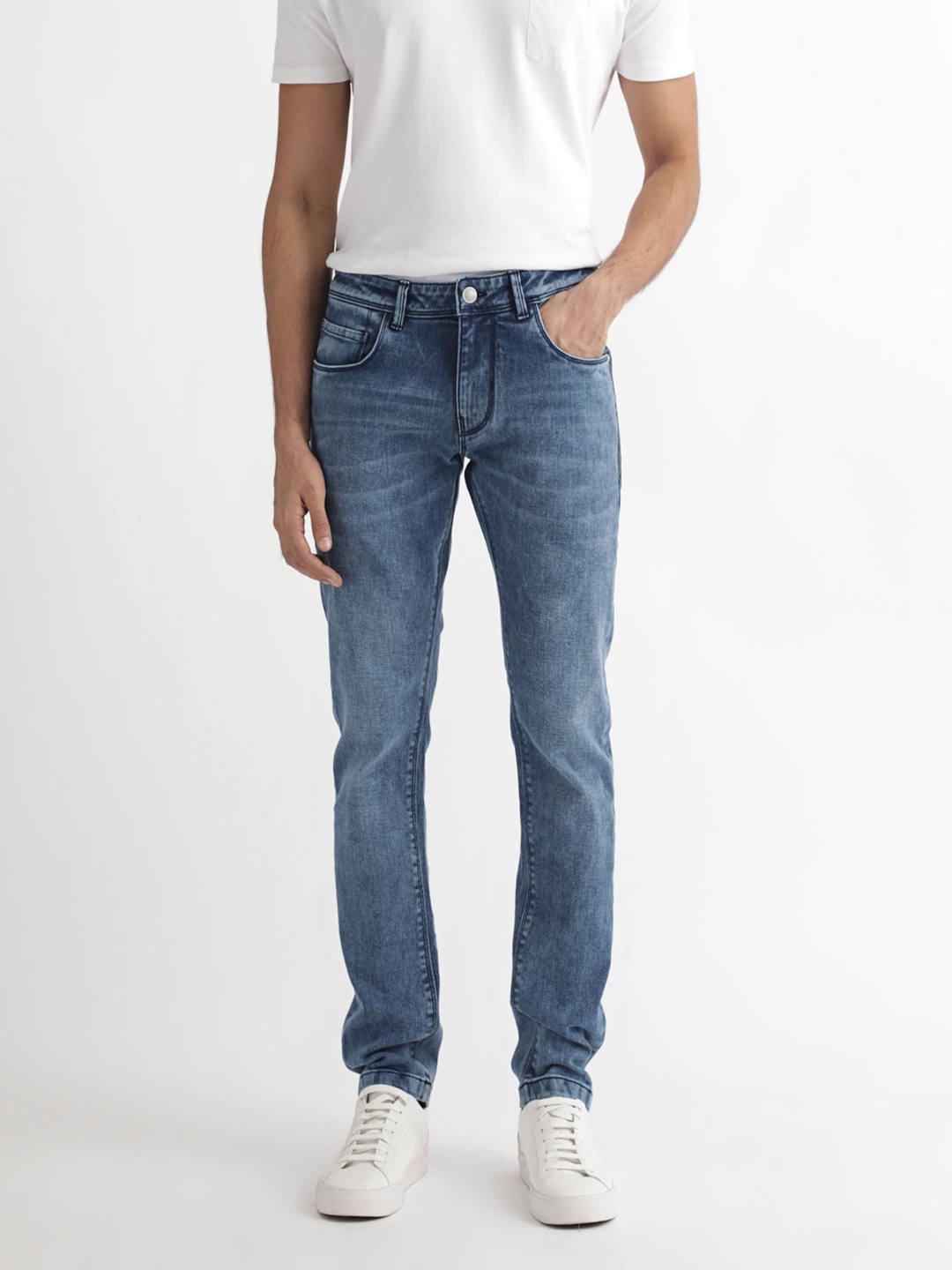 

RARE RABBIT Men Widz Slim Fit Mid-Rise Stretchable Jeans, Blue