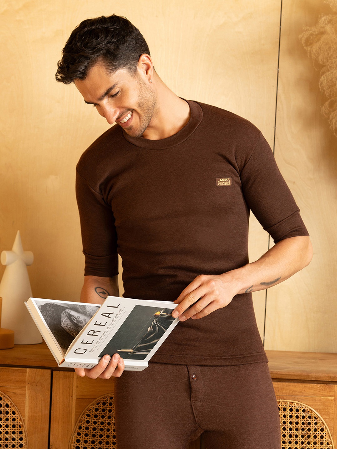 

Lux Cottswool Round Neck Thermal Top, Brown