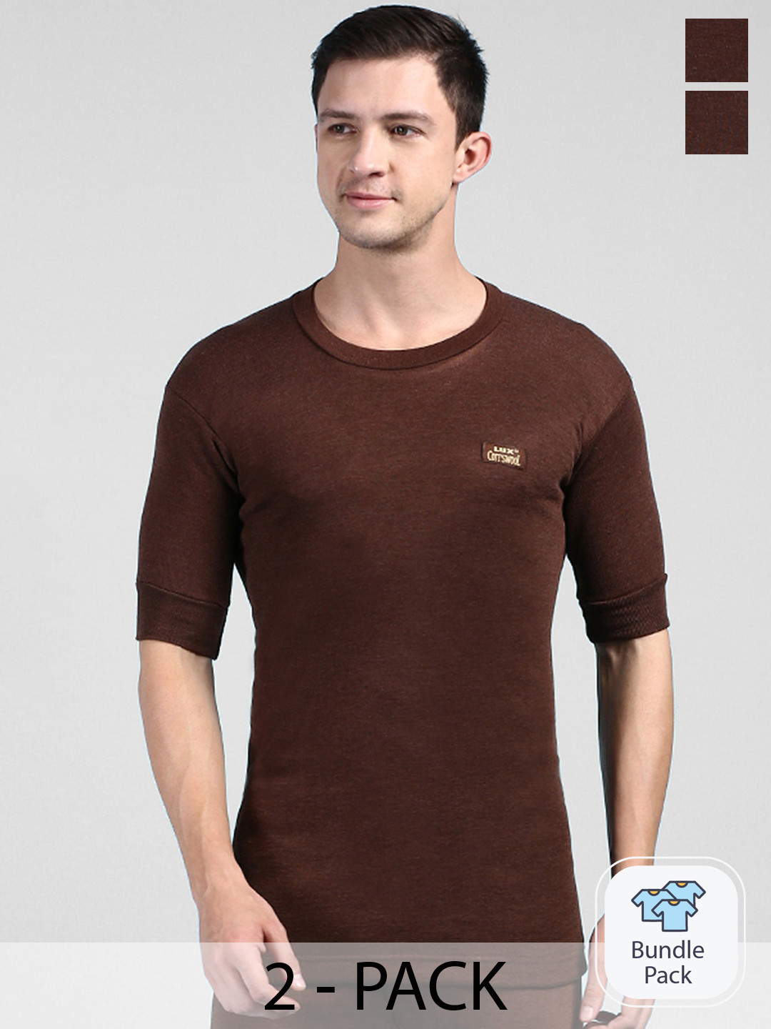 

Lux Cottswool Pack Of 2 Round Neck Thermal Tops, Brown