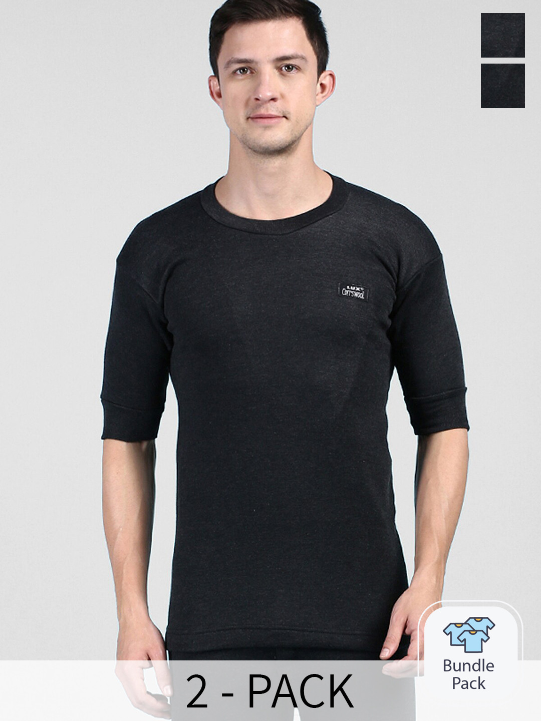 

Lux Cottswool Pack Of 2 Round Neck Thermal Tops, Black