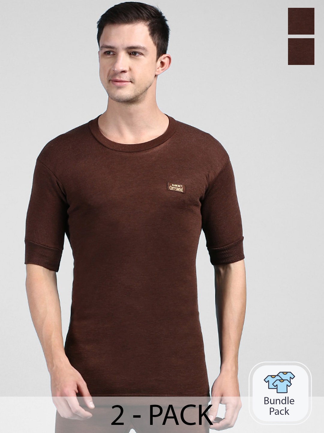 

Lux Cottswool Pack Of 2 Round Neck Thermal Tops, Brown