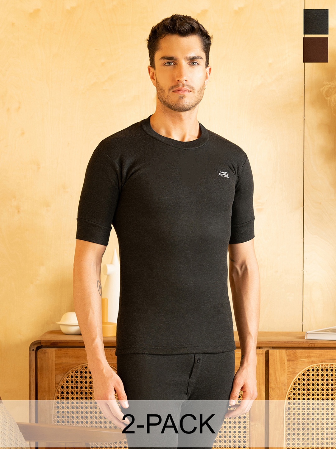 

Lux Cottswool Pack Of 2 Thermal T-shirts, Black