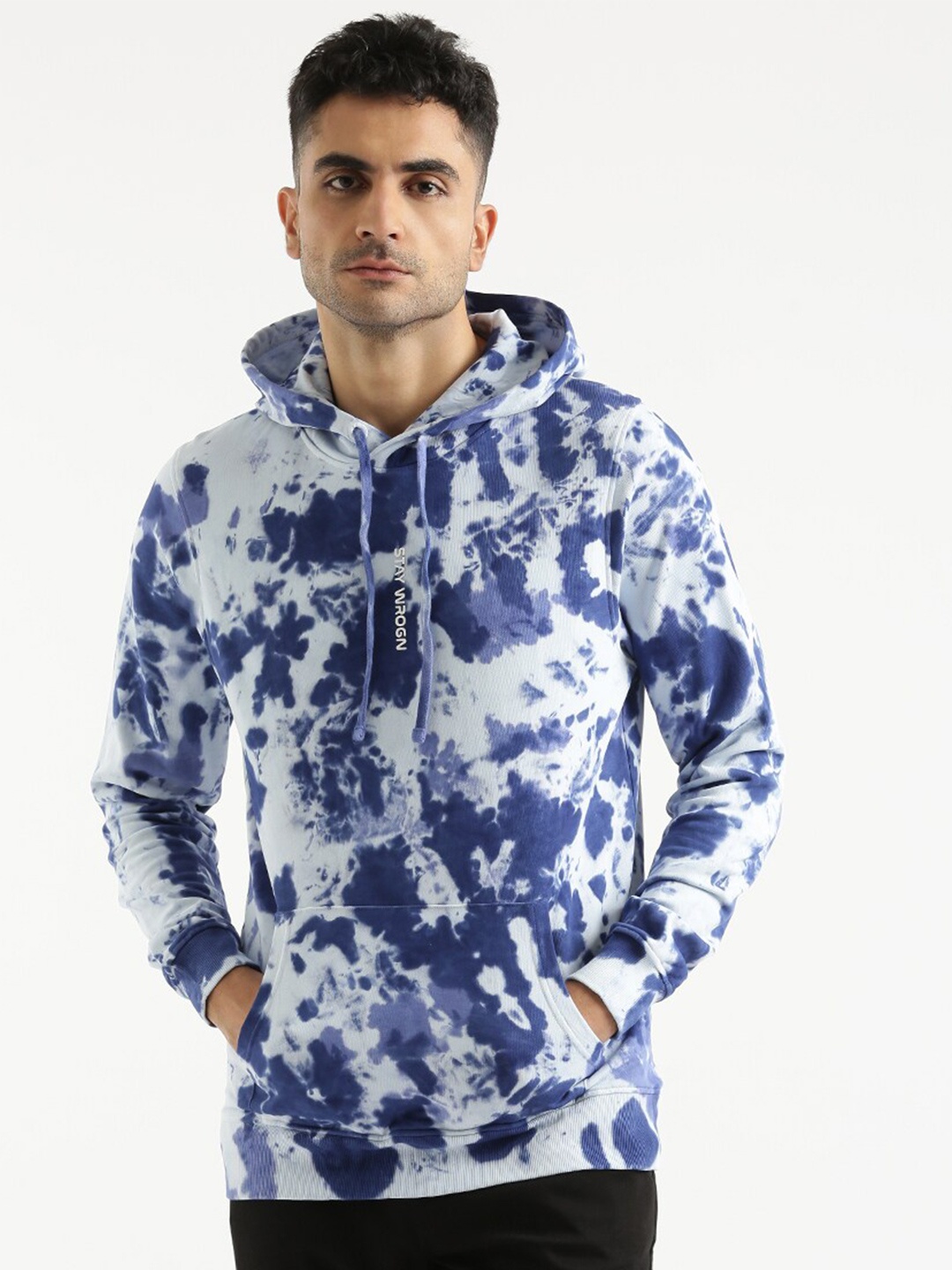 

WROGN Abstract Printed Hooded Cotton Sweatshirt, Blue