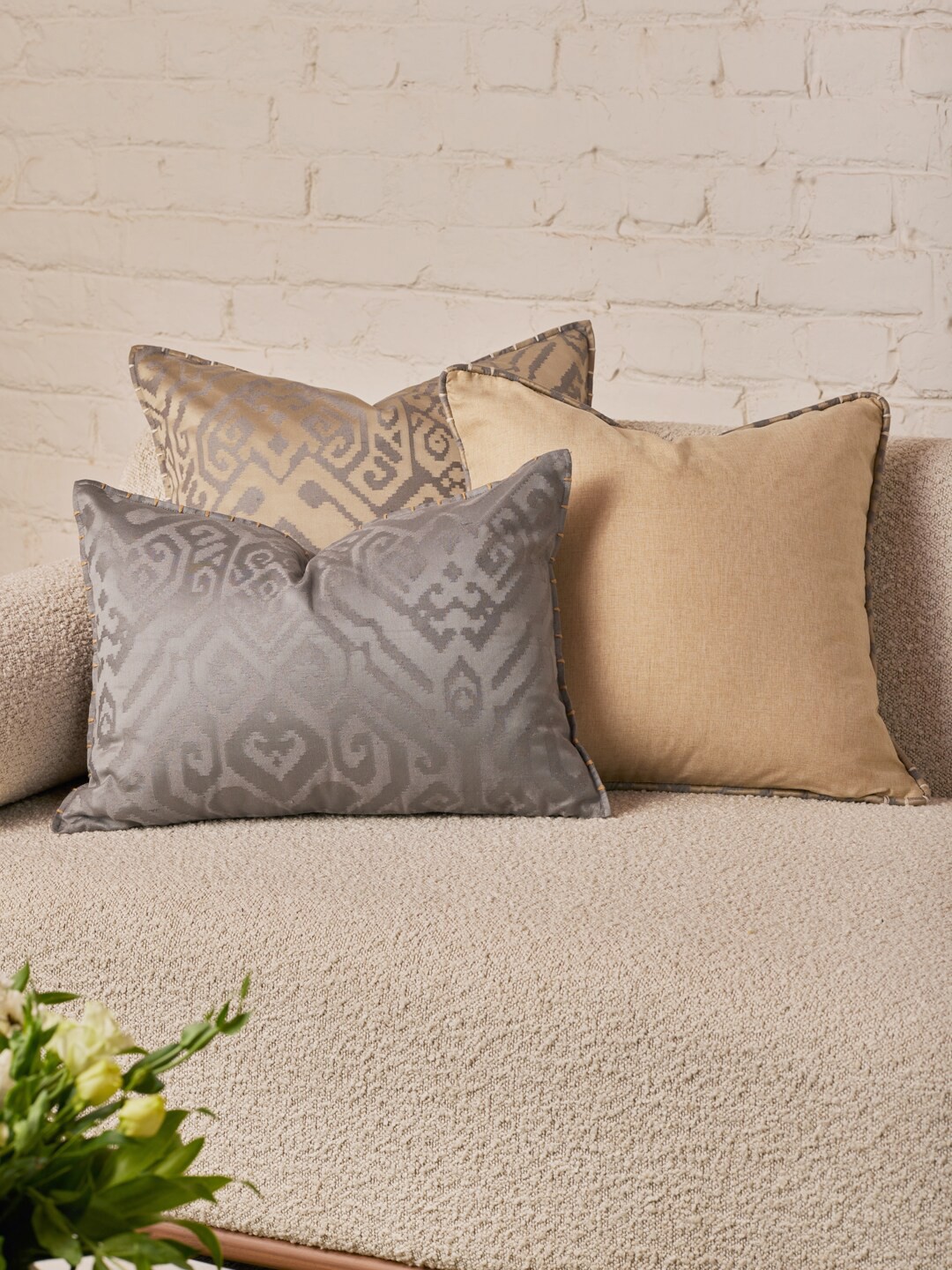 

Eris Home Beige Cotton Silk Square Cushion Cover