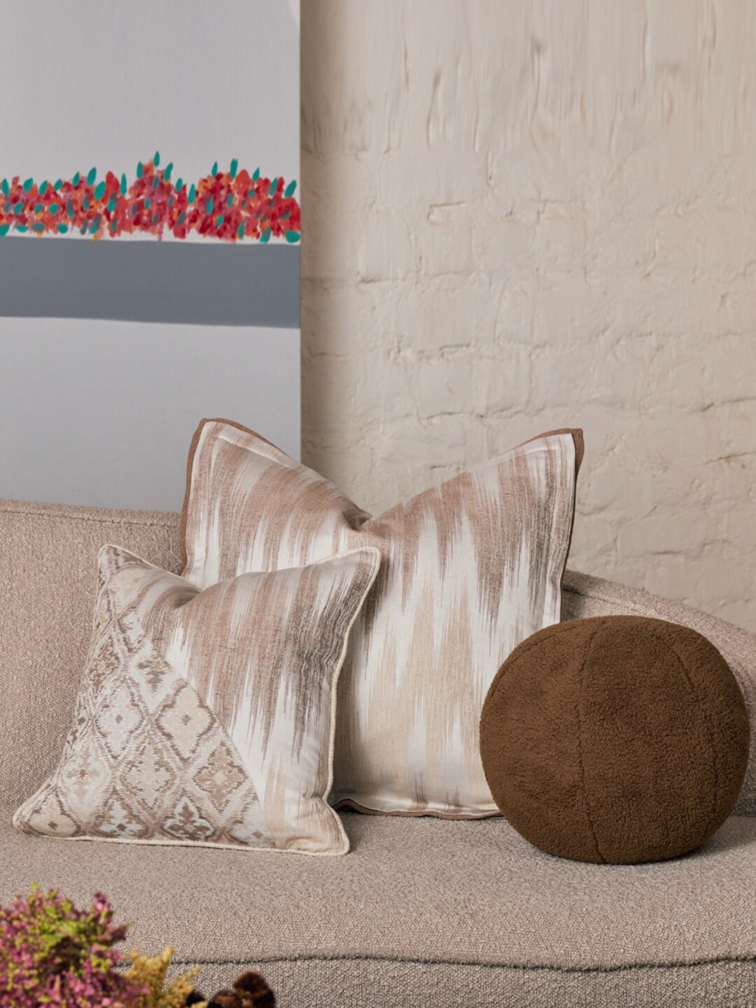 

Eris Home Off White & Brown Silk Square Cushion Cover